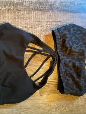 Victoria's Secret Black Strappy Sports Bra with Dark Leopard-Print Bra
